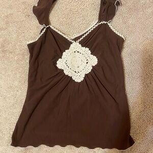Chic Brown Camisole with Crochet Accent